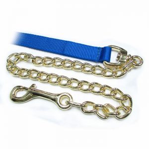 Cabestro nylon azul cuerda plana con cadena bronce 3.55 mt.