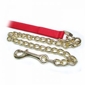 Cabestro nylon rojo cuerda plana con cadena bronce 3.35 mt.