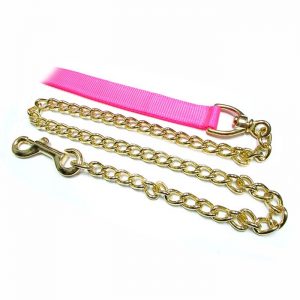 Cabestro nylon rosado cuerda plana con cadena bronce 3.35 mt.